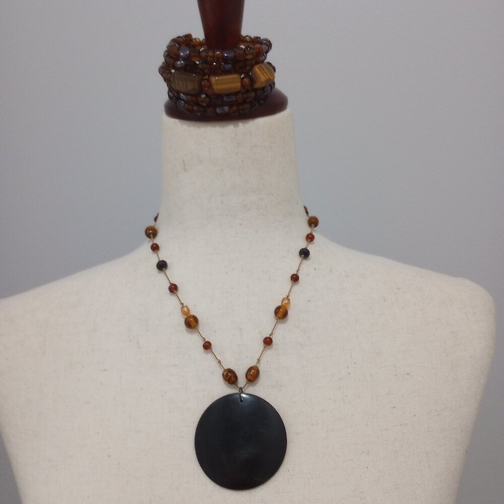 Tiger Eye & Amber Bead Necklace & Bracelet Set